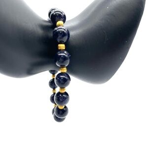 Lapis Lazuli with Gold tone accents Stretch Bracelet